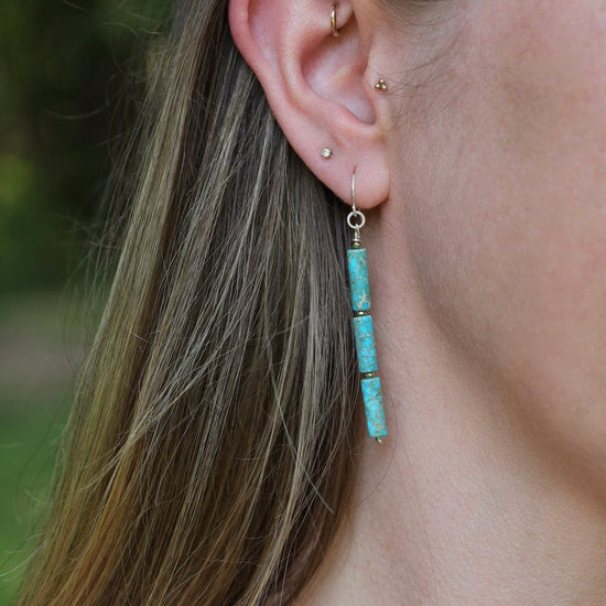 EAR Long Cylinder Turquoise Drop Earrings