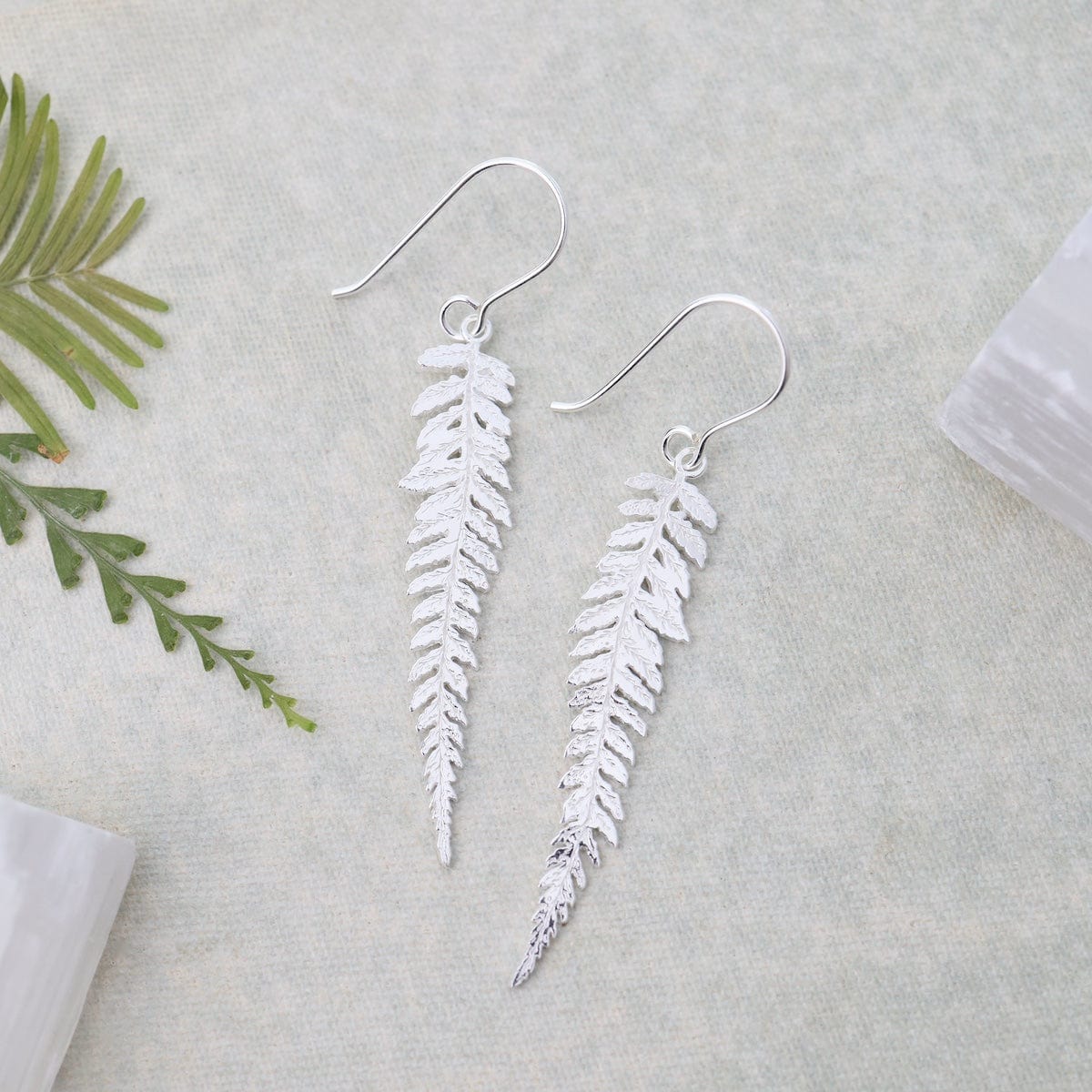 Polished Sterling Silver Long Fern Earrings Dandelion Jewelry