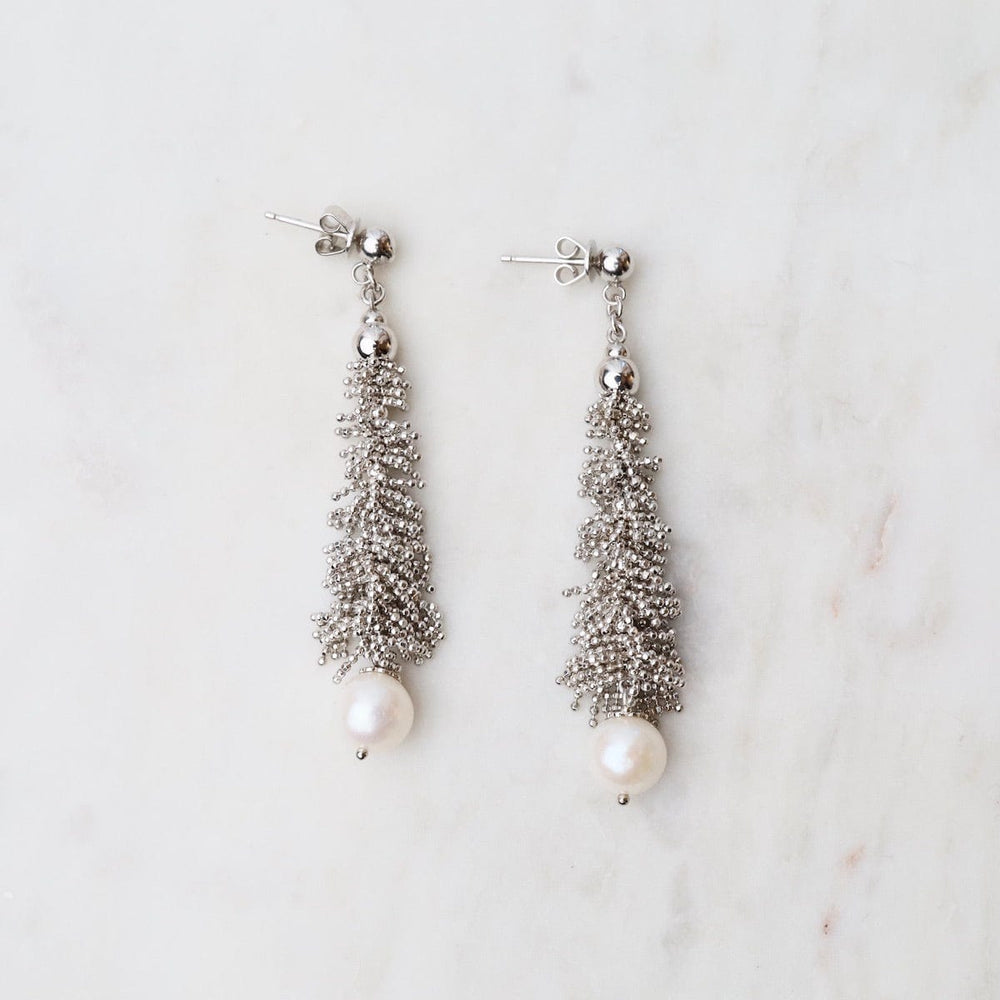 EAR Long Graduated Fuzzy Drop Earrings with Pearl