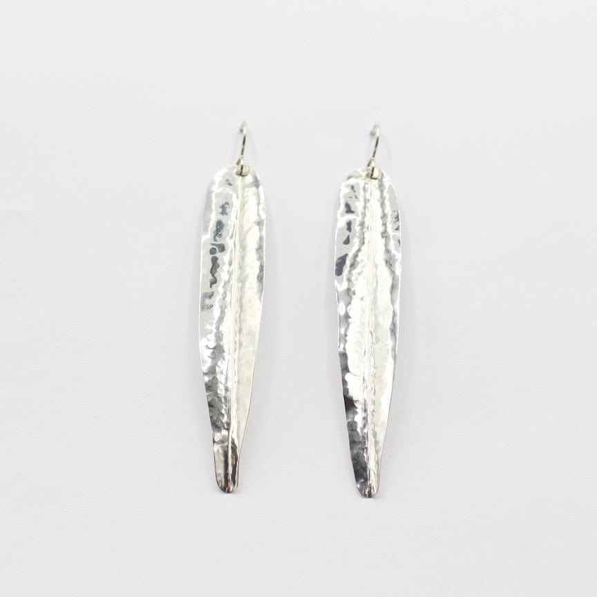 EAR Long Hammered Silver Leaf Earrings