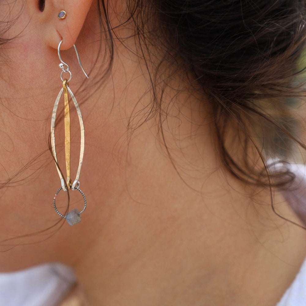 EAR Long Labradorite Cube Drop Earrings