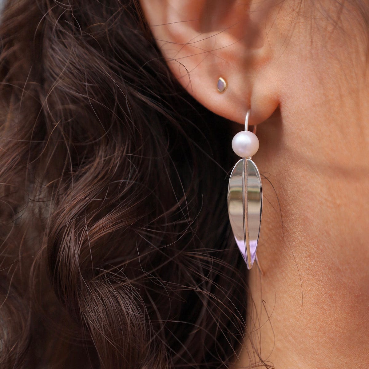 EAR Long Leaf with Pearl Earrings