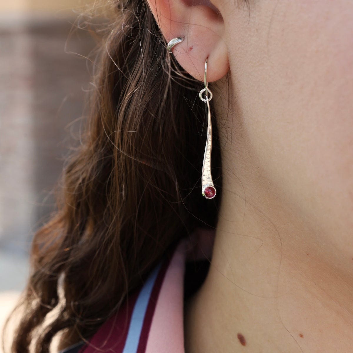 EAR Long Organic Bar Earring With Garnet