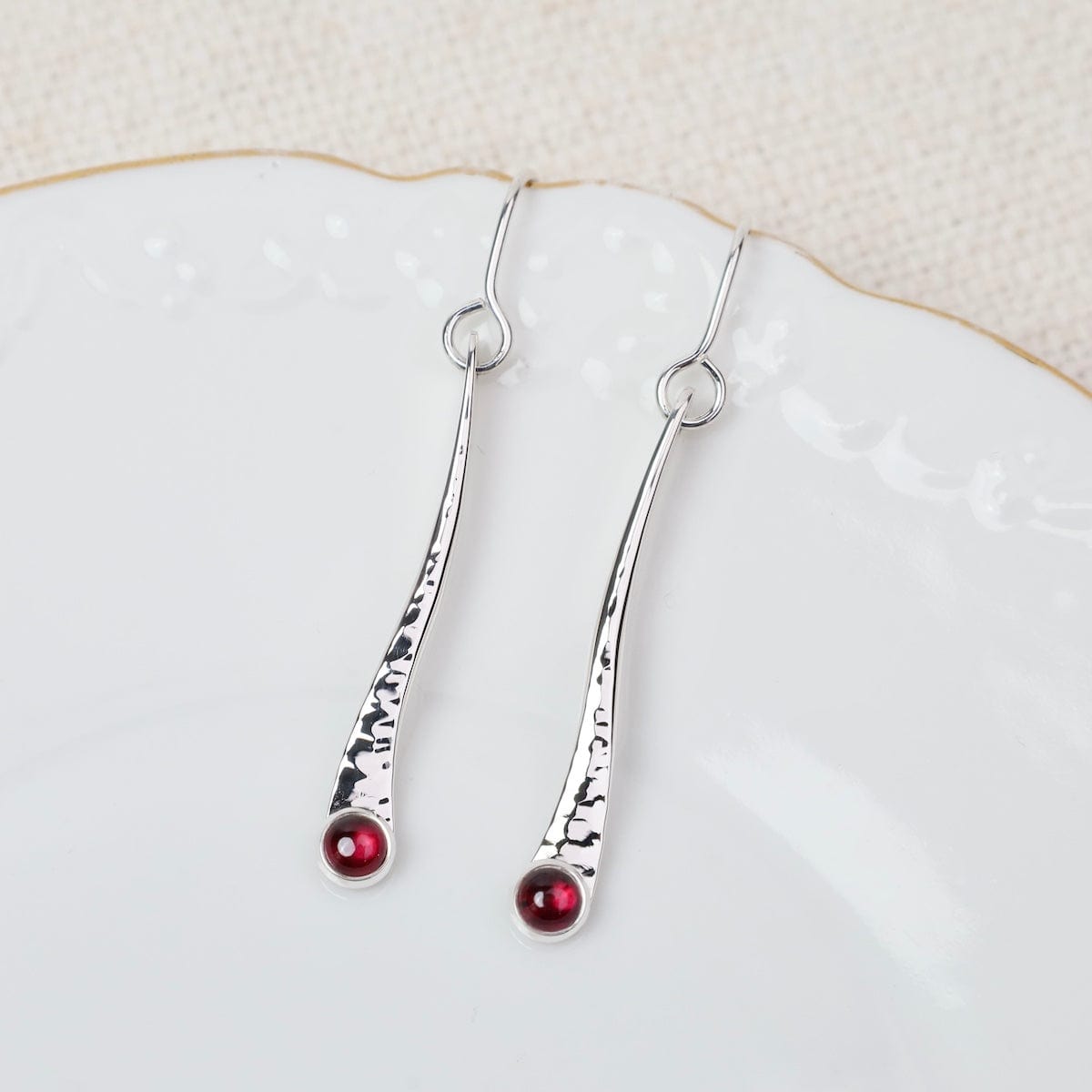 EAR Long Organic Bar Earring With Garnet