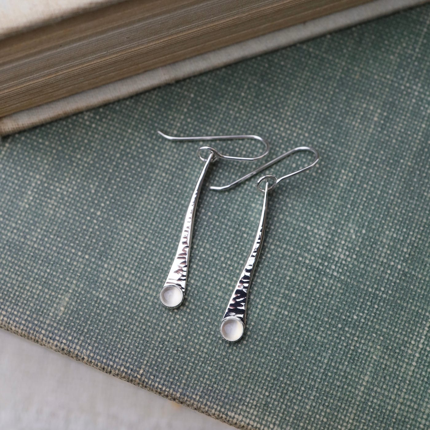 EAR Long Organic Bar Earrings with Moonstone