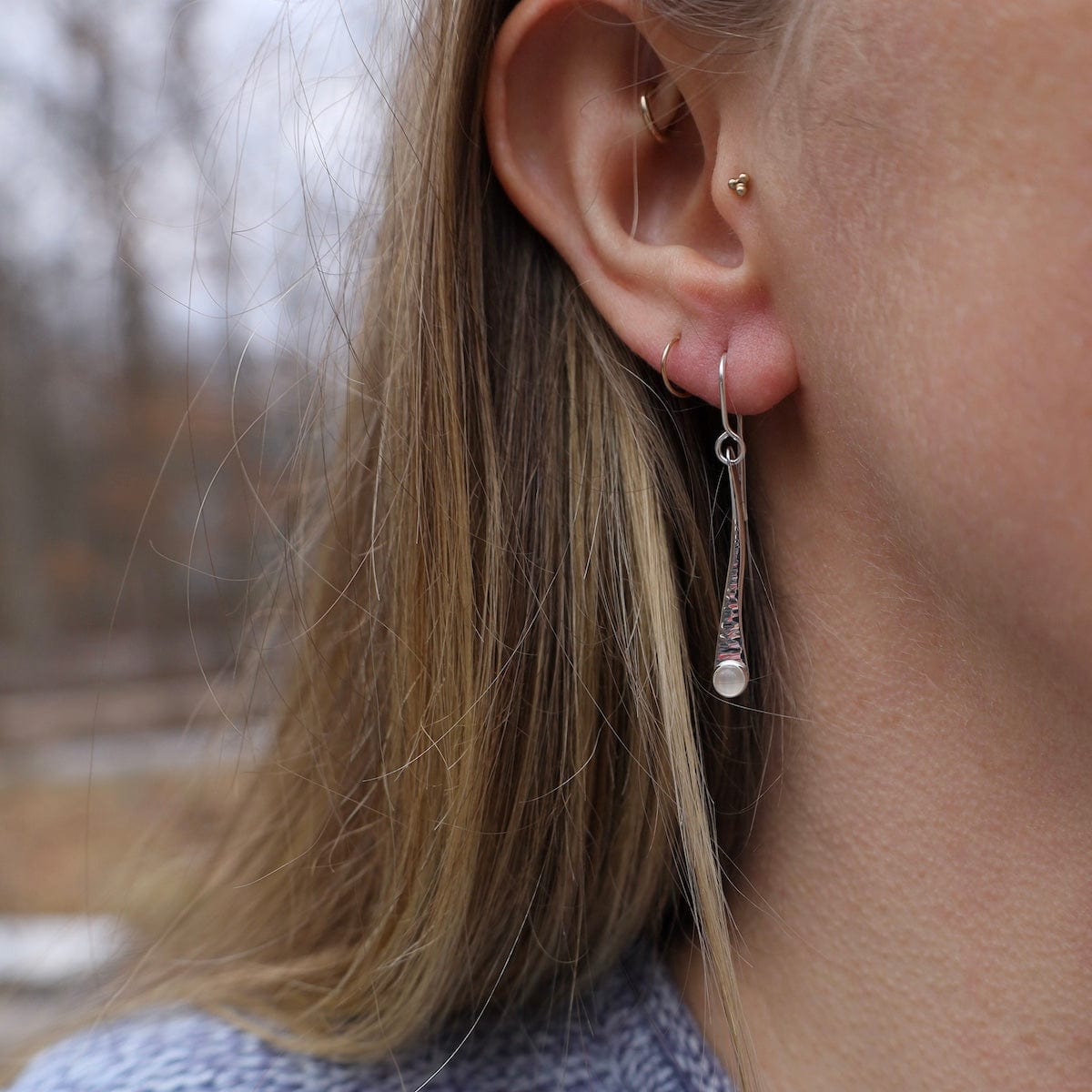 EAR Long Organic Bar Earrings with Moonstone