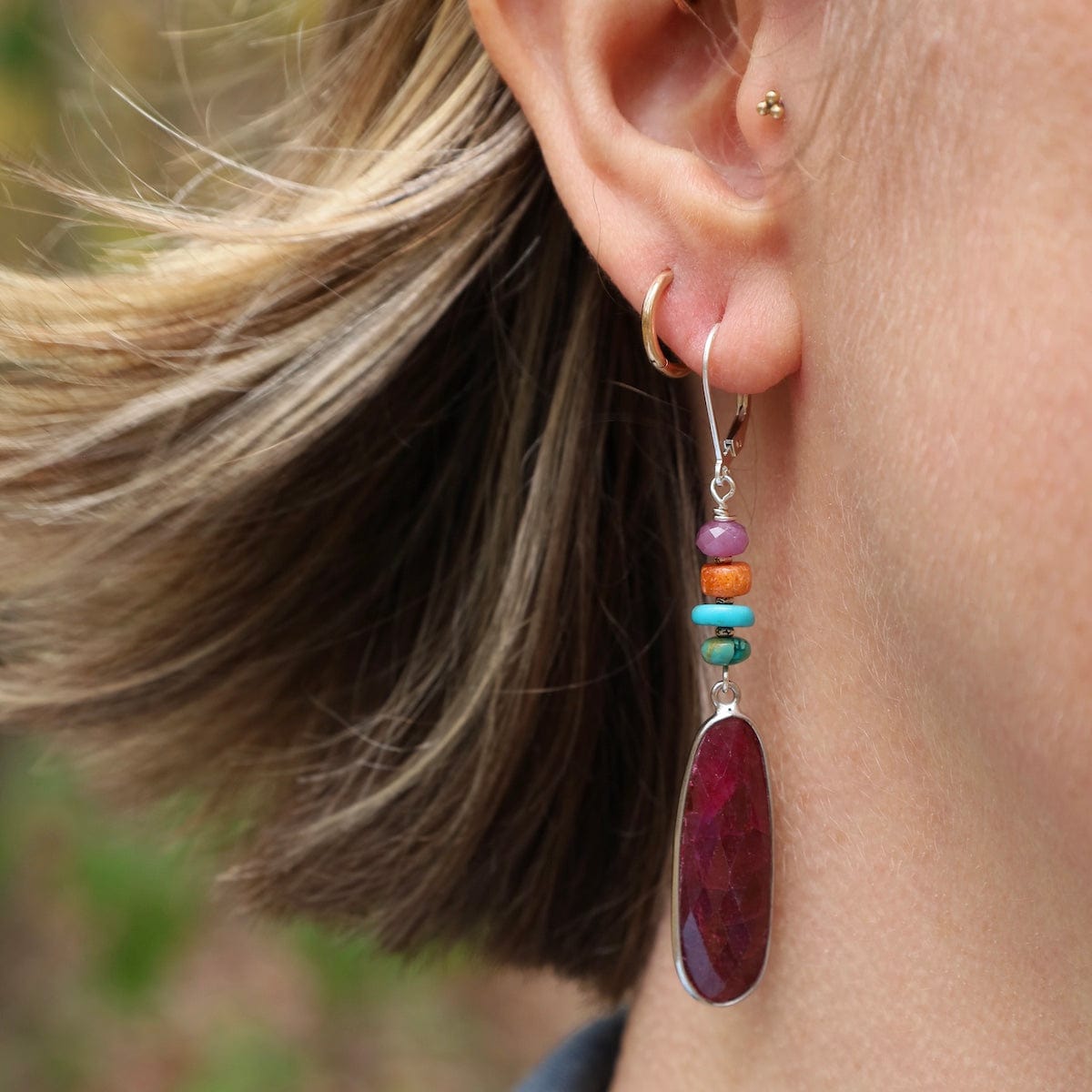 EAR Long Oval Ruby Earrings