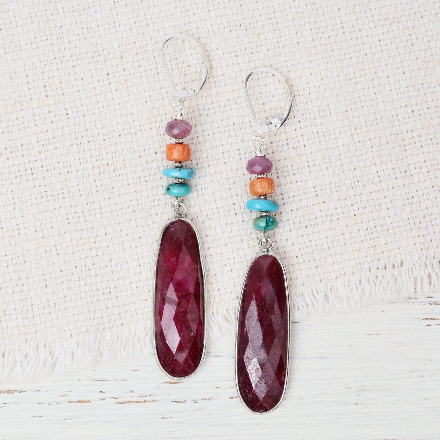 EAR Long Oval Ruby Earrings with Turquoise and Coral S