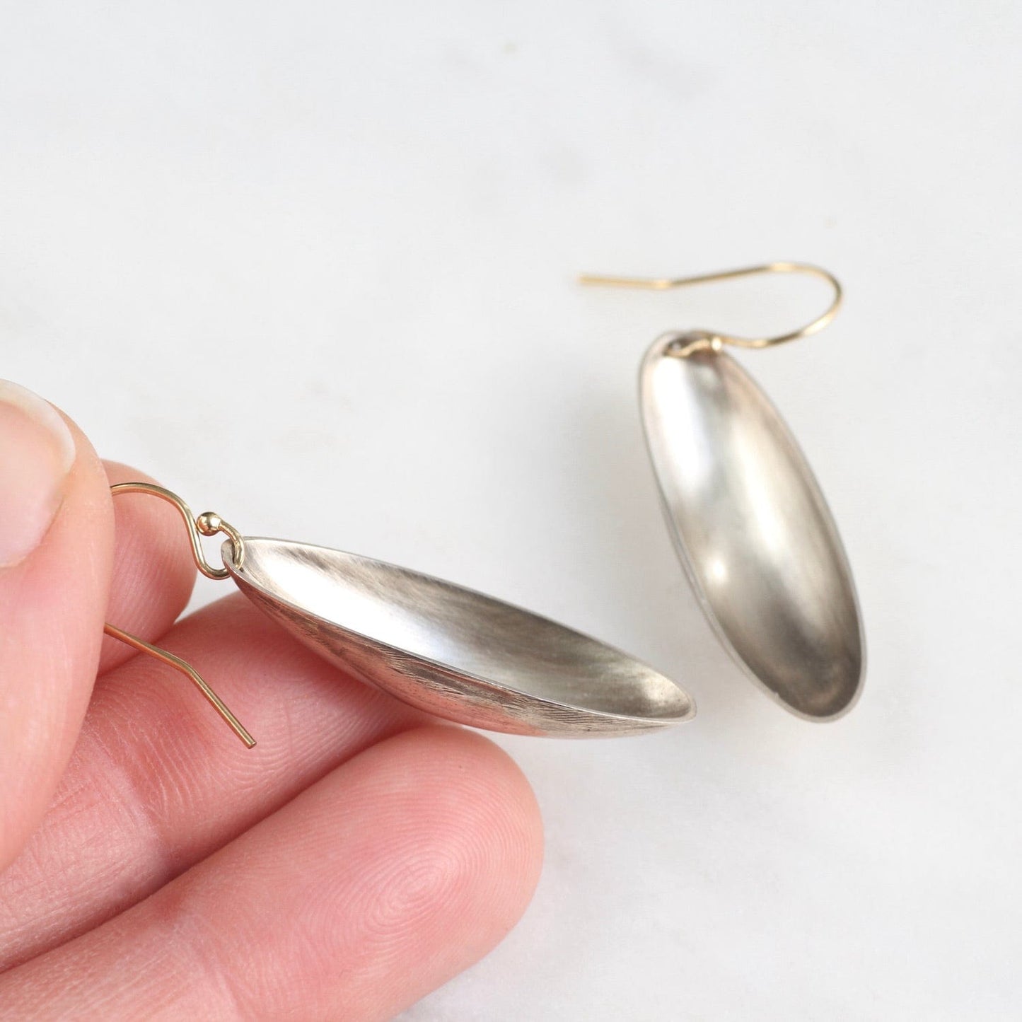 EAR Long Oval Silver Cup Earrings