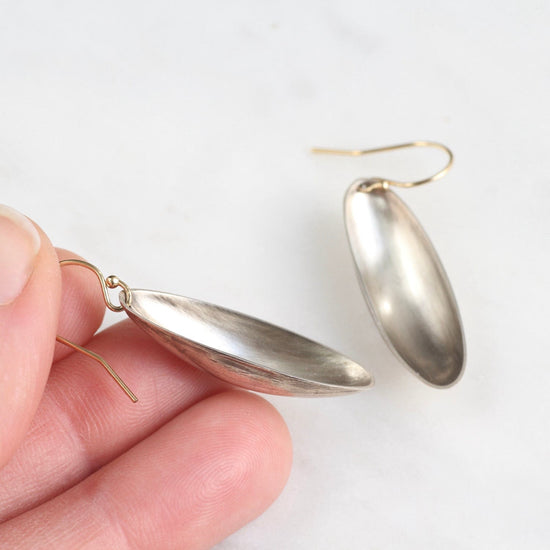 EAR Long Oval Silver Cup Earrings