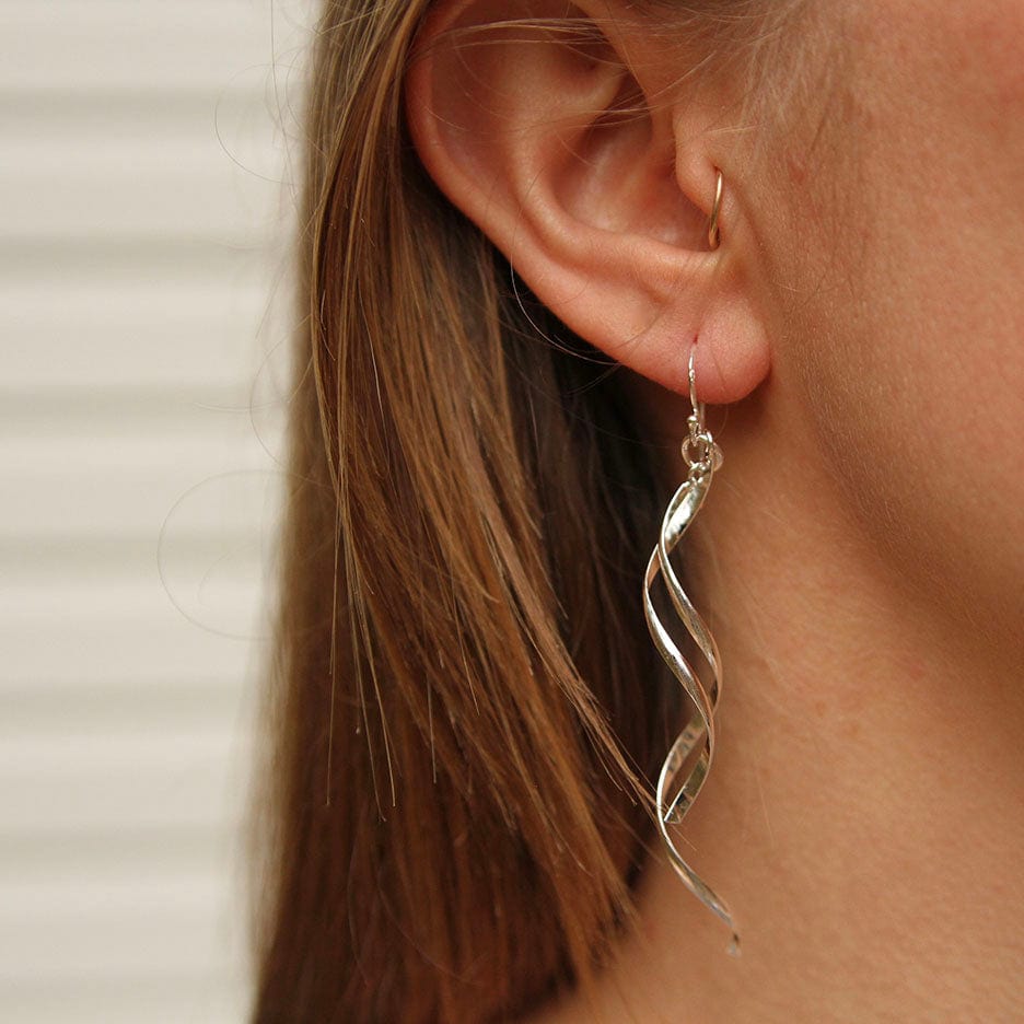 EAR Long Silver Swirls Earring