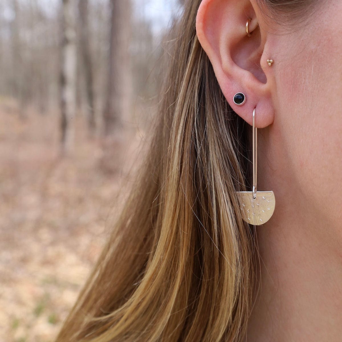 EAR Long Textured Fan Drop Wire Earrings
