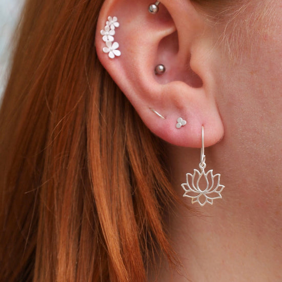 EAR Lotus Drop Earrings - Brushed Sterling Silver