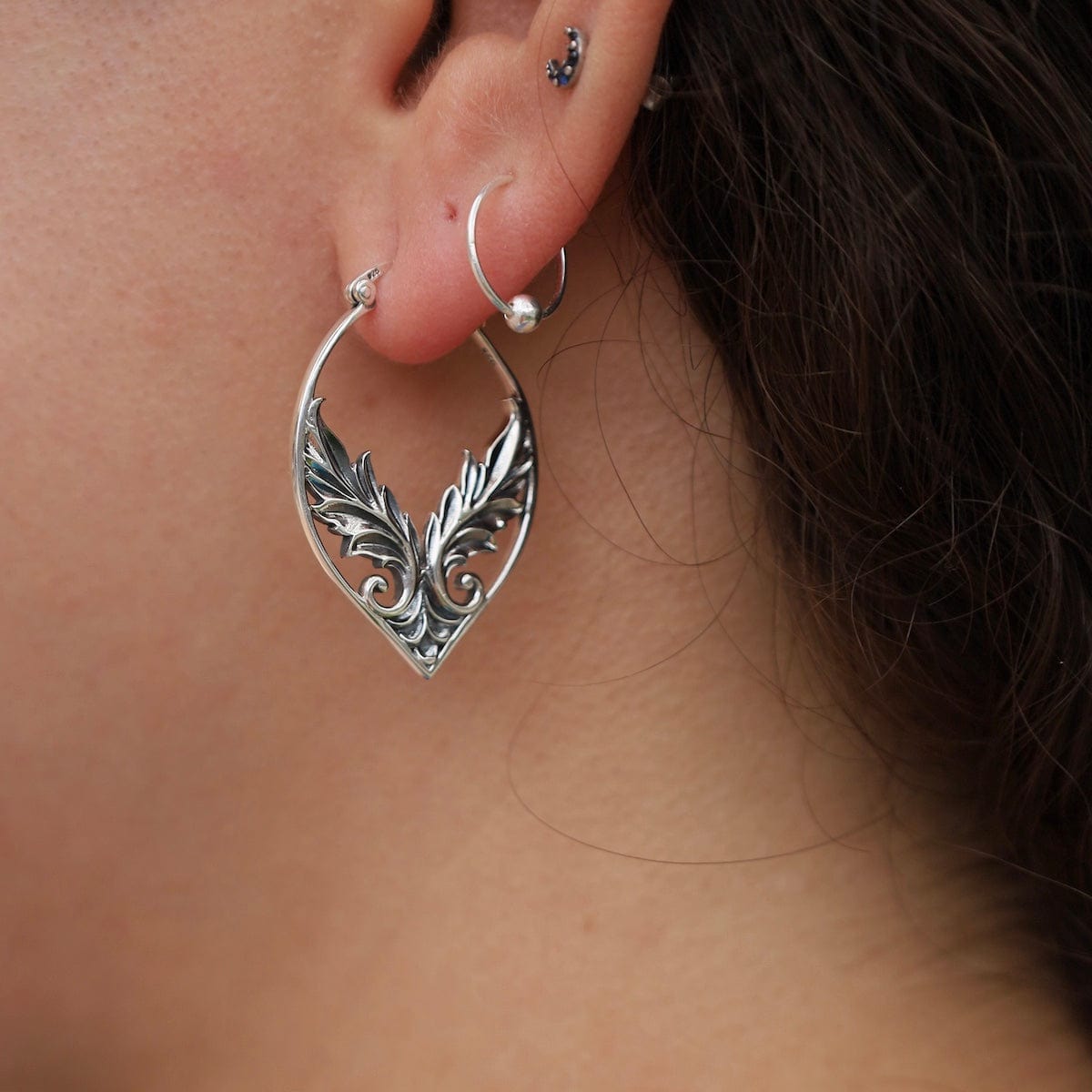 EAR Lotus Petal Hoops with Inside Leaves