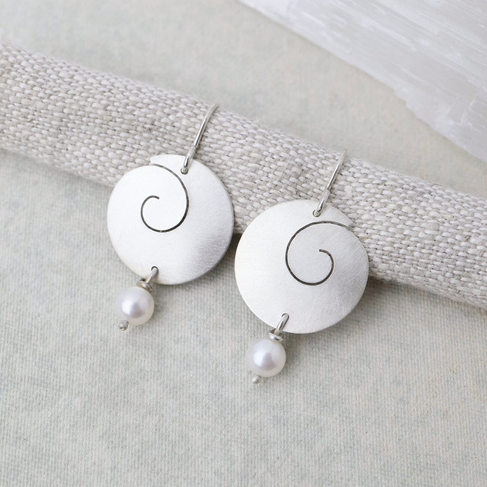 EAR Matte Flat Spiral with Pearl Drop Earrings