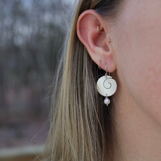 EAR Matte Flat Spiral with Pearl Drop Earrings