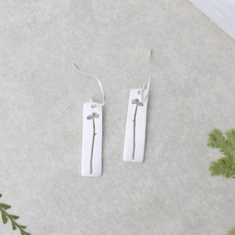 EAR Matte Long Rectangle with Single Stem Flower Earrings