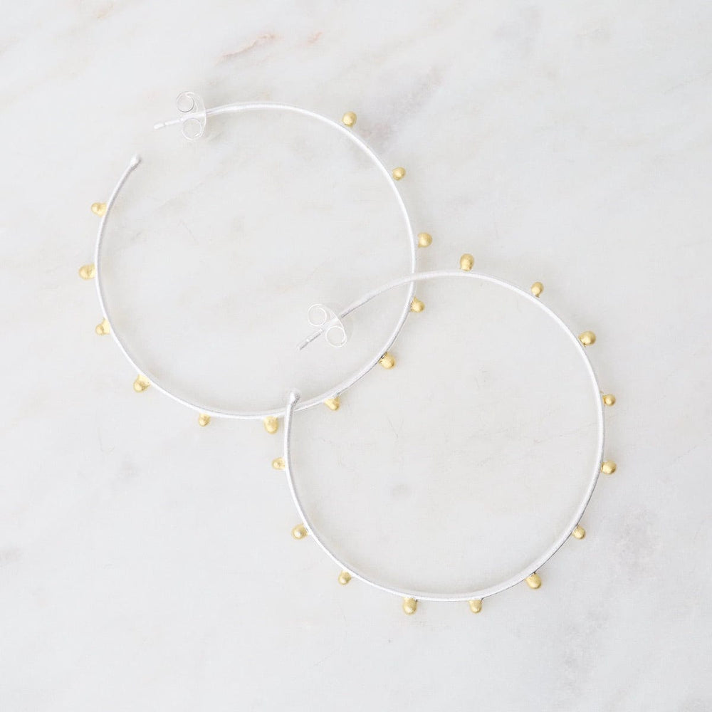 EAR Matte Silver Dotted Hoop Earrings - Large