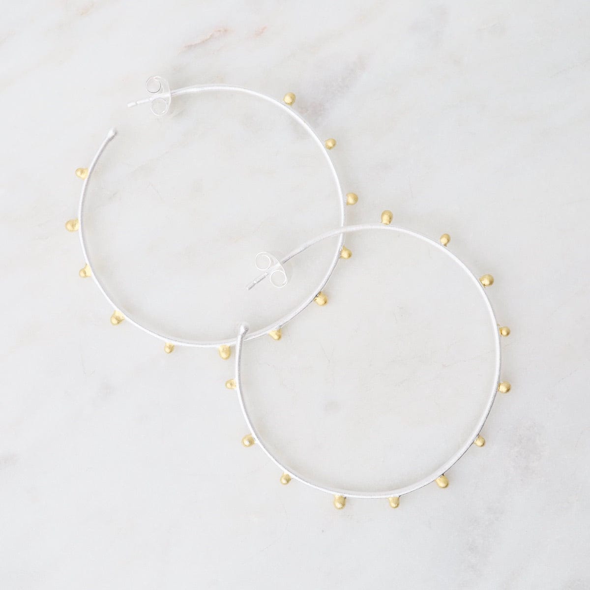 EAR Matte Silver Dotted Hoop Earrings - Large