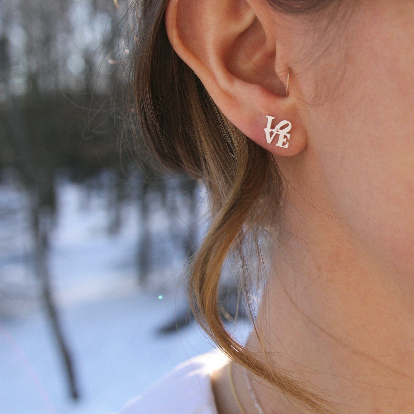 EAR Matte Silver LOVE Sculpture Stud Earrings