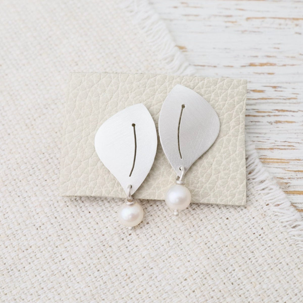 EAR Matte Silver Post Earrings with Pearl Drop