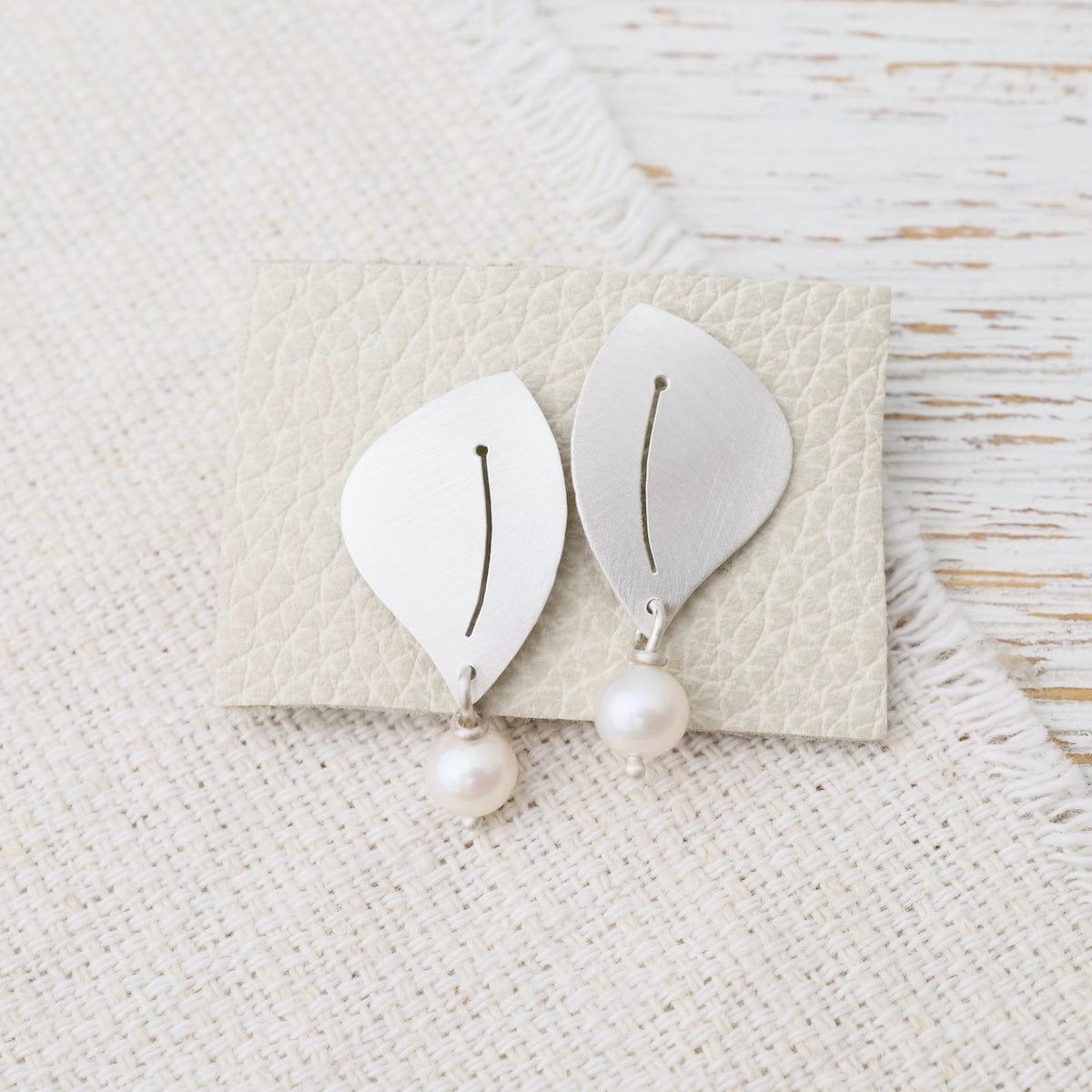 EAR Matte Silver Post Earrings with Pearl Drop