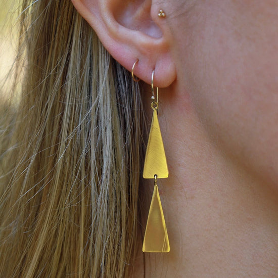 EAR Matte Solid Brass Triangle Dangle Earrings