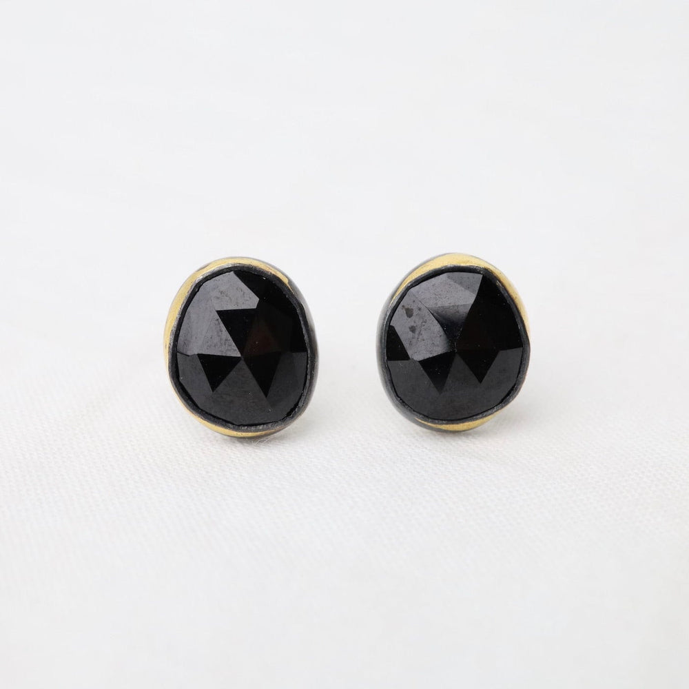 EAR Medium Crescent Rim Post Earrings with Black Spinel