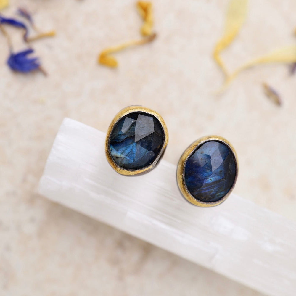 EAR Medium Crescent Rim Post Earrings with Labradorite