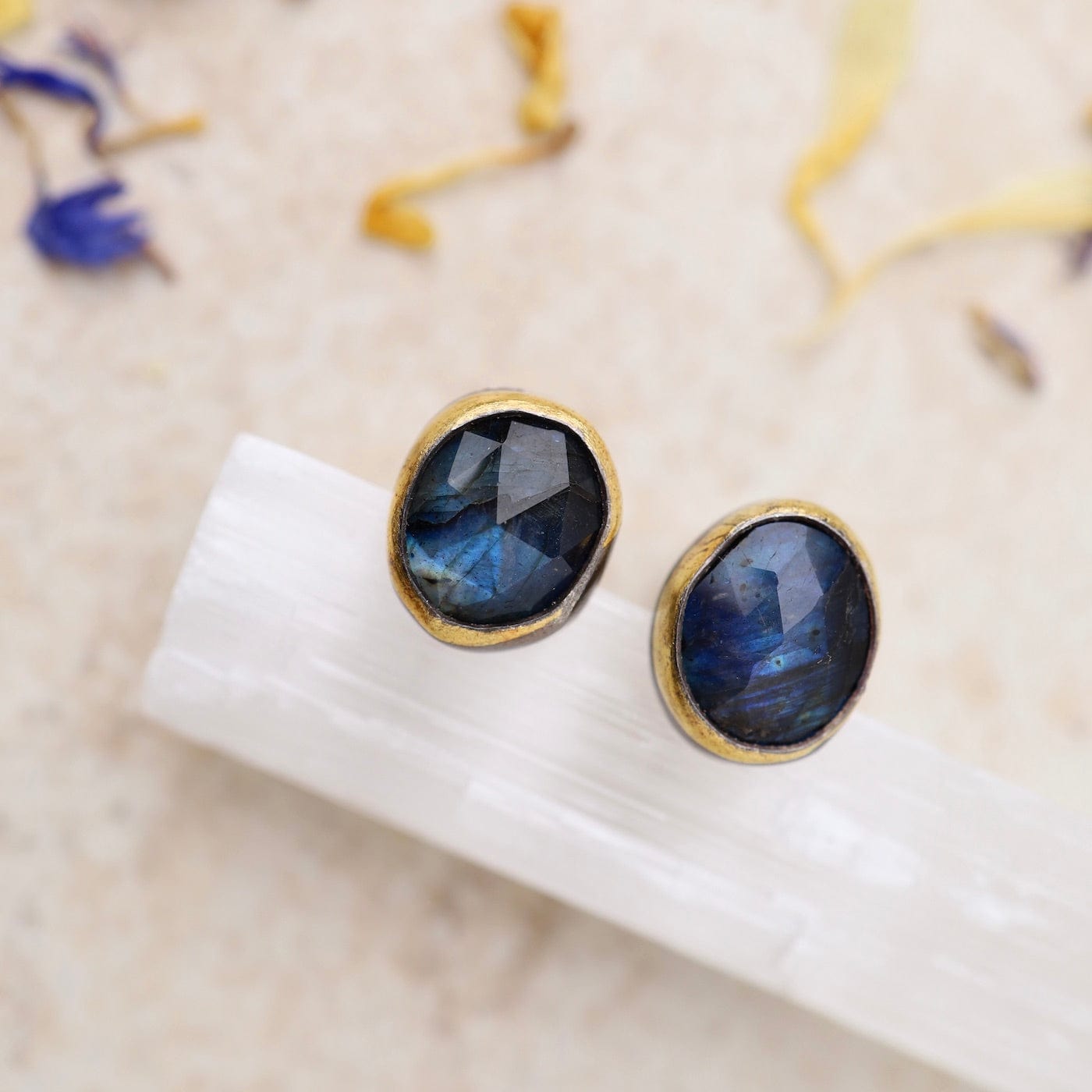 EAR Medium Crescent Rim Post Earrings with Labradorite