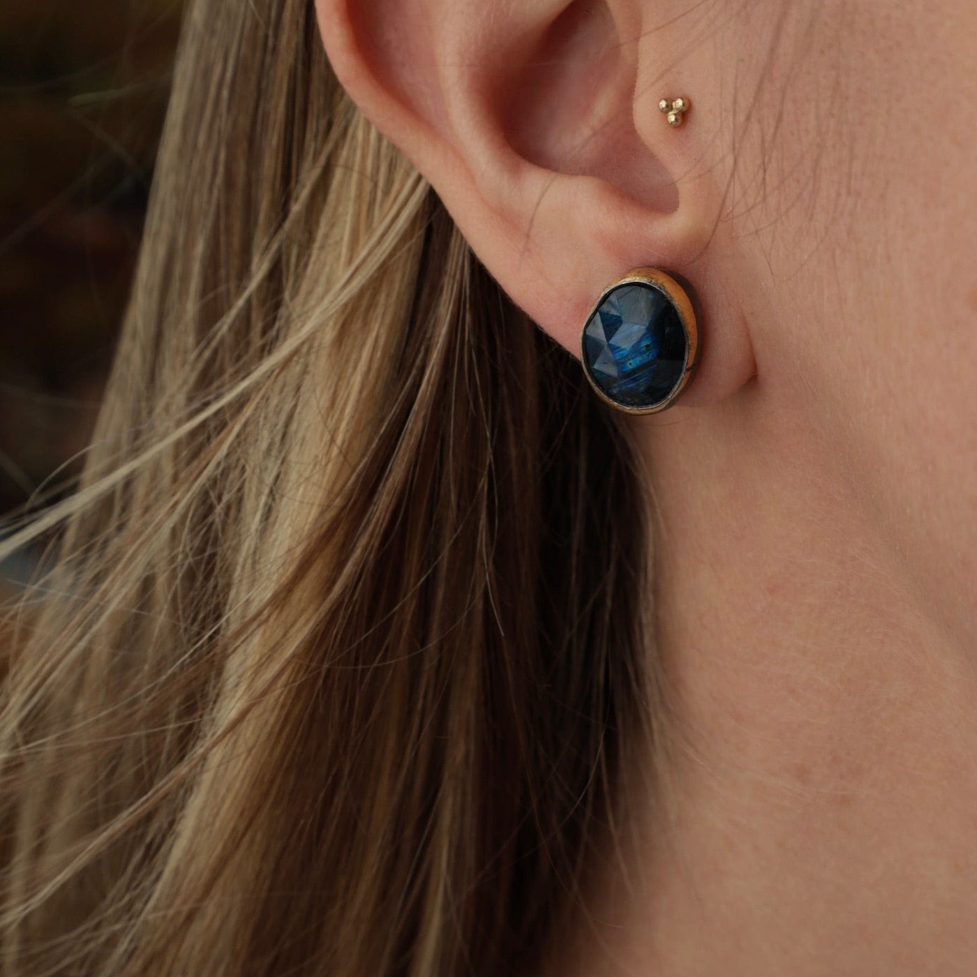 EAR Medium Crescent Rim Post Earrings with Labradorite