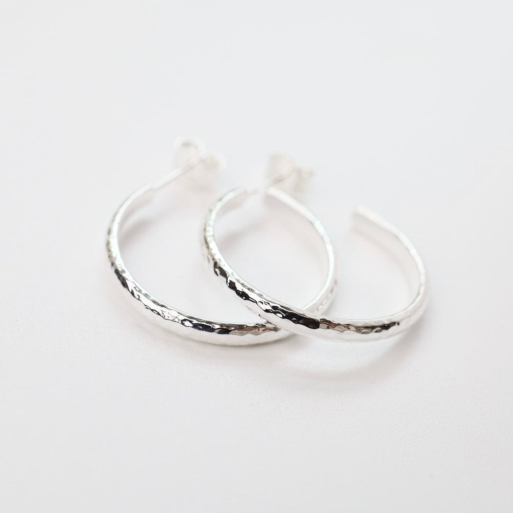 EAR Medium Finely Hammered Hoops in Sterling Silver