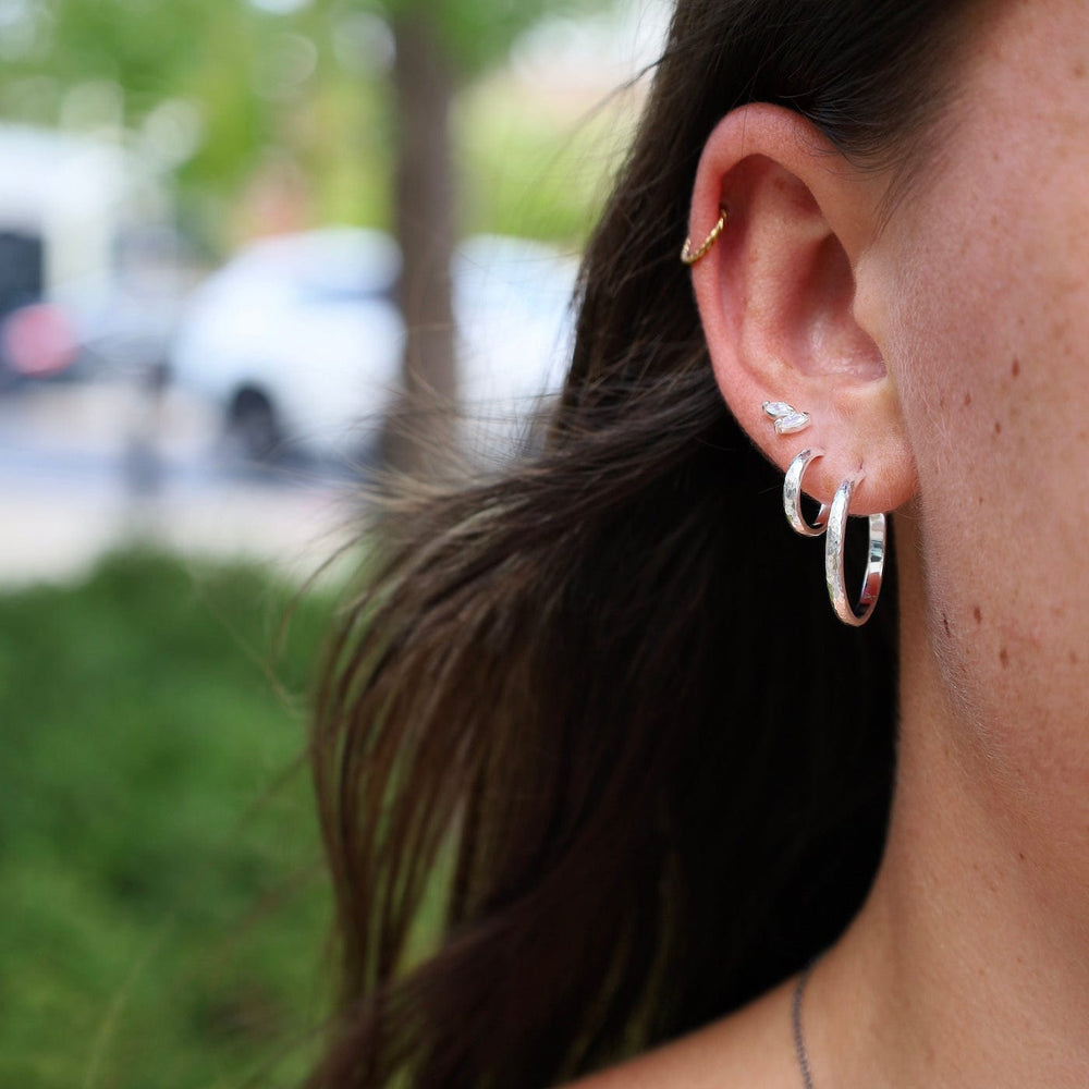 EAR Medium Finely Hammered Hoops in Sterling Silver