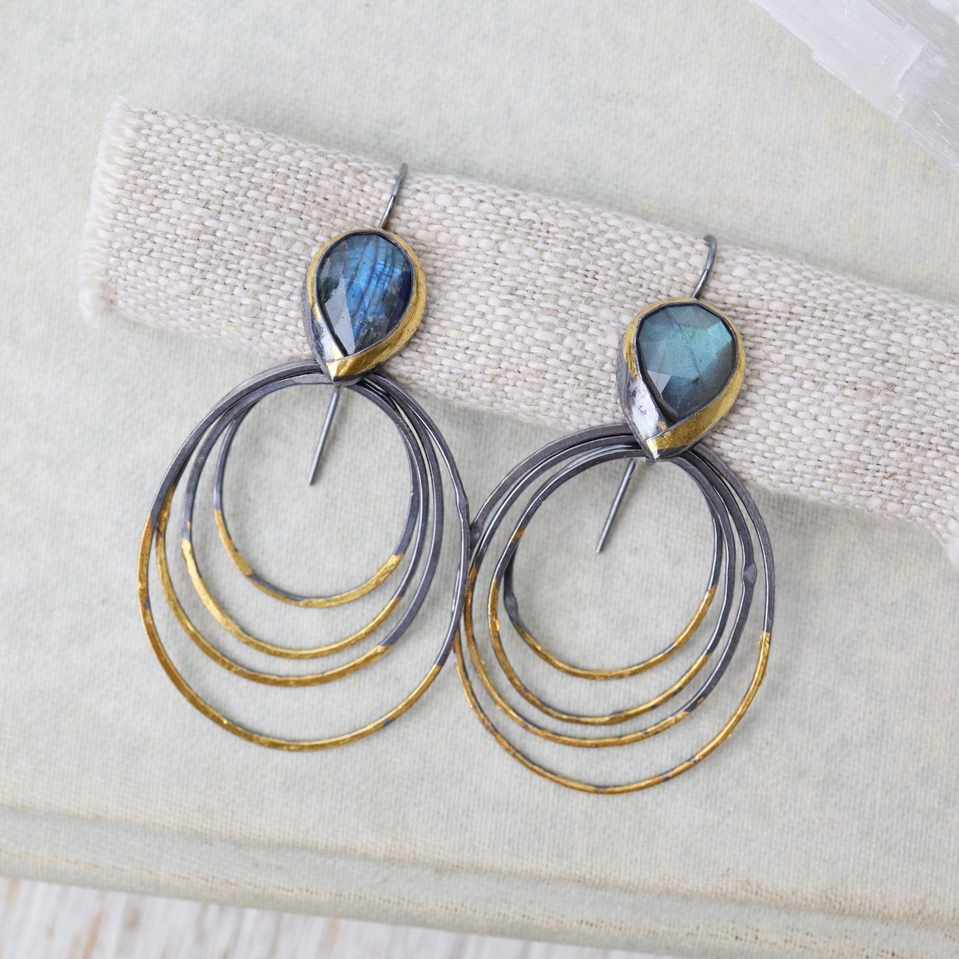 EAR Medium Ripple Rim Earrings with Labradorite