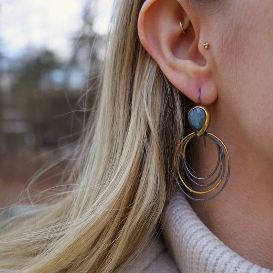 EAR Medium Ripple Rim Earrings with Labradorite