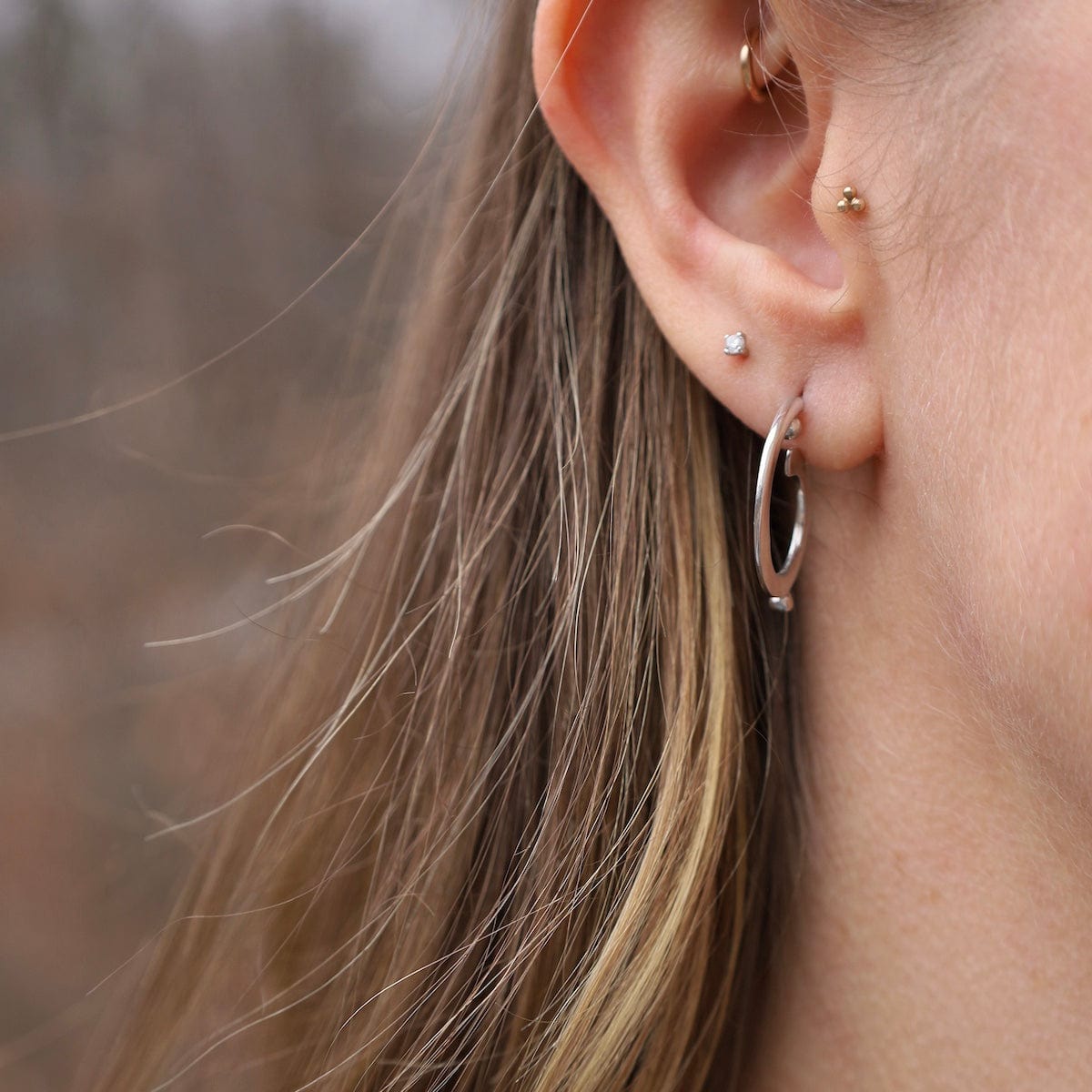 EAR Medium Silver Hoops with Ball