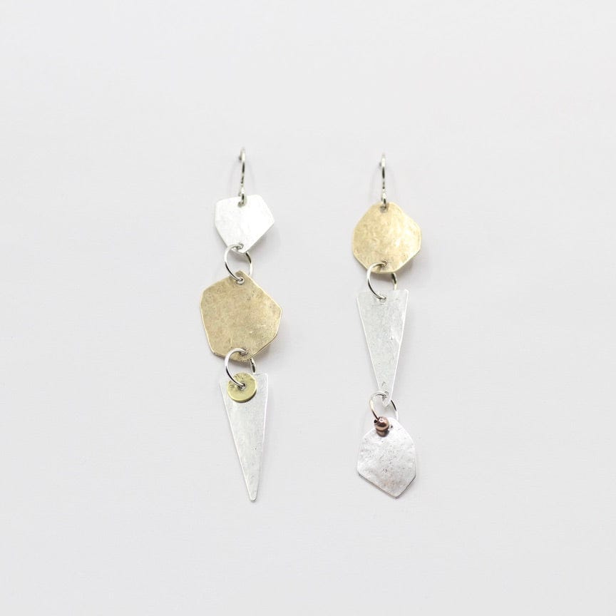 EAR Mis-Matched Geometric Brass and Silver Earrings