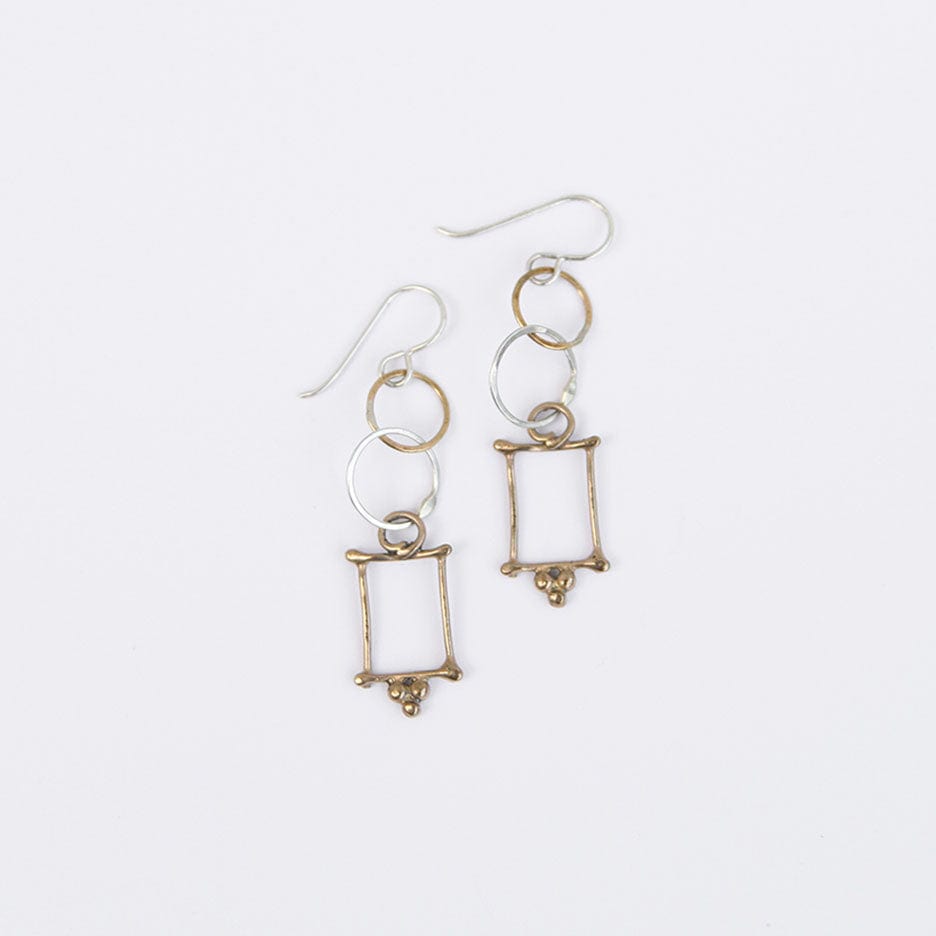 EAR Mixed Metal Circle Square Earring