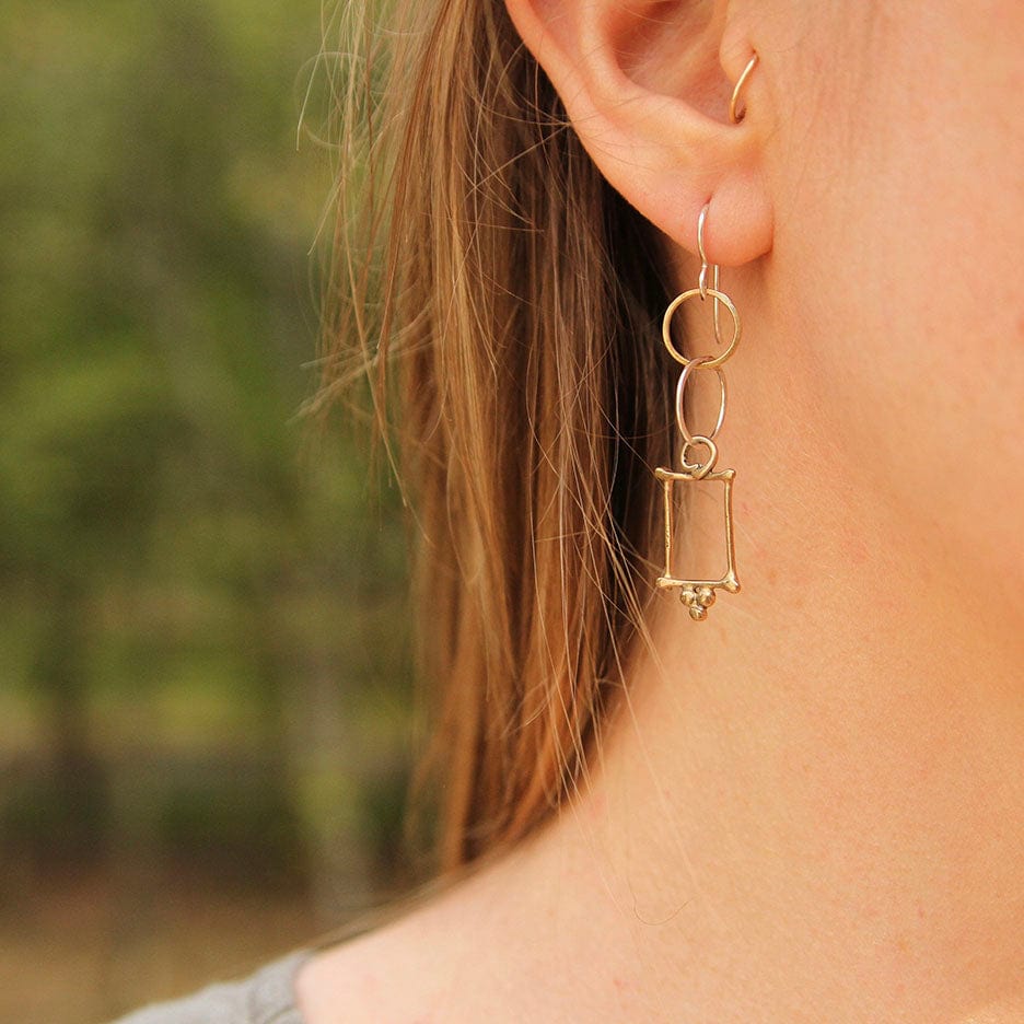 EAR Mixed Metal Circle Square Earring