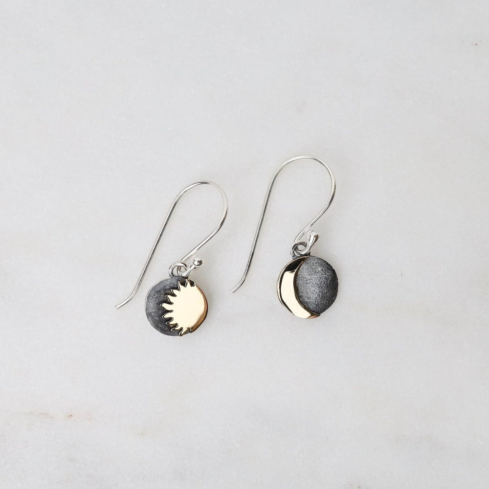 EAR Mixed Metal Sun and Moon Dangle Earrings