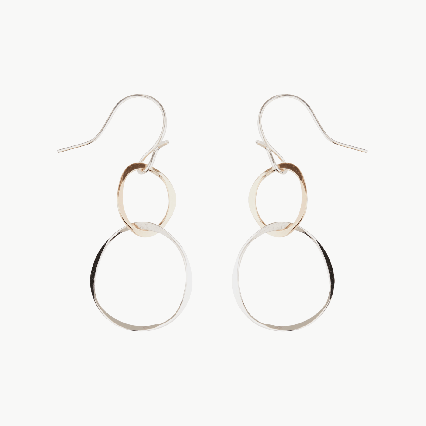 EAR Mixed Metals Flat Medium Two Ring Drop Earrings