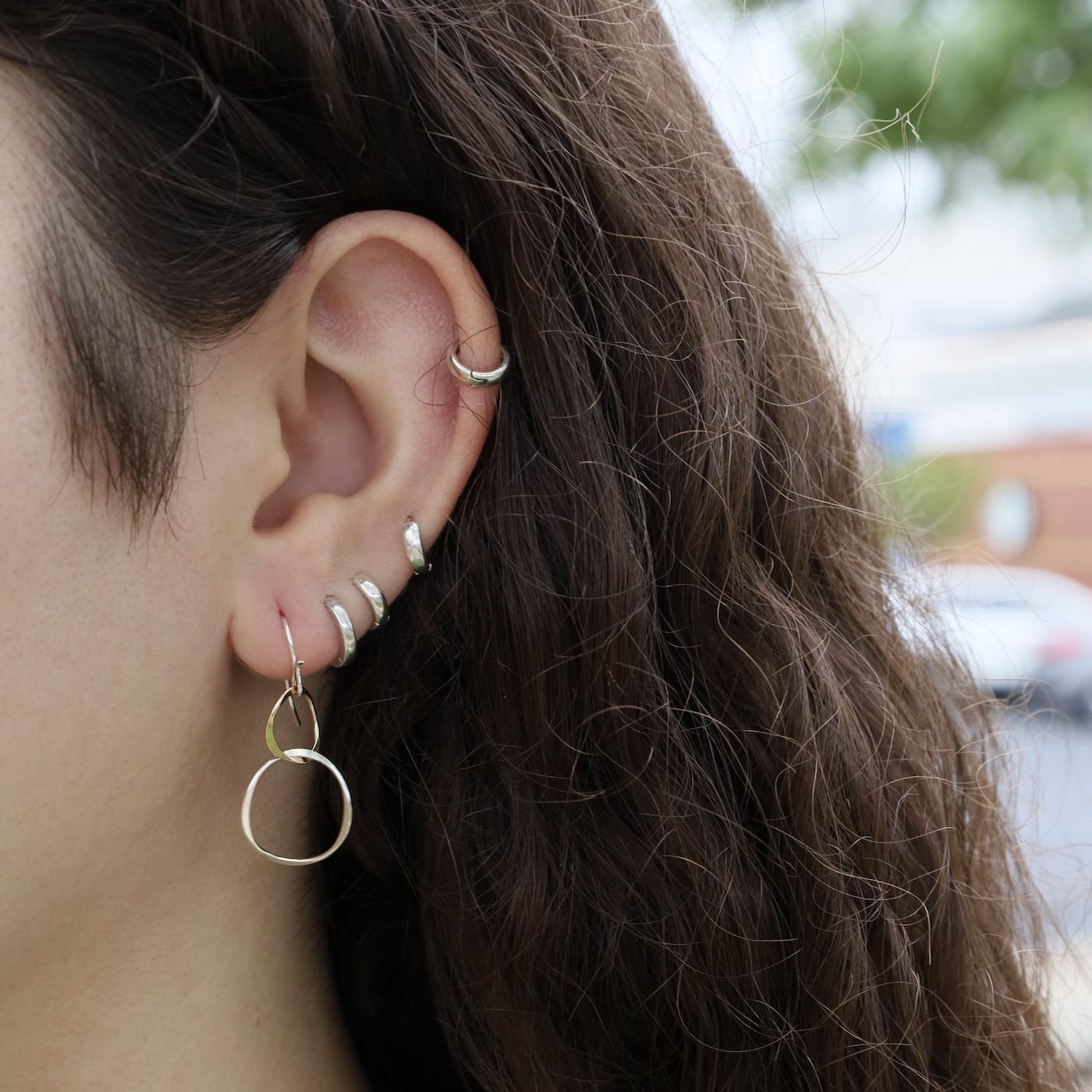 EAR Mixed Metals Flat Medium Two Ring Drop Earrings