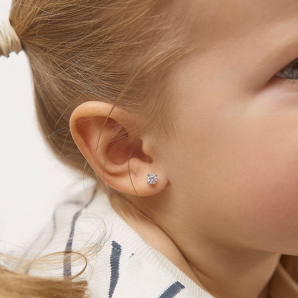 EAR Modern Prong Solitaire Children Earrings - Screw Back