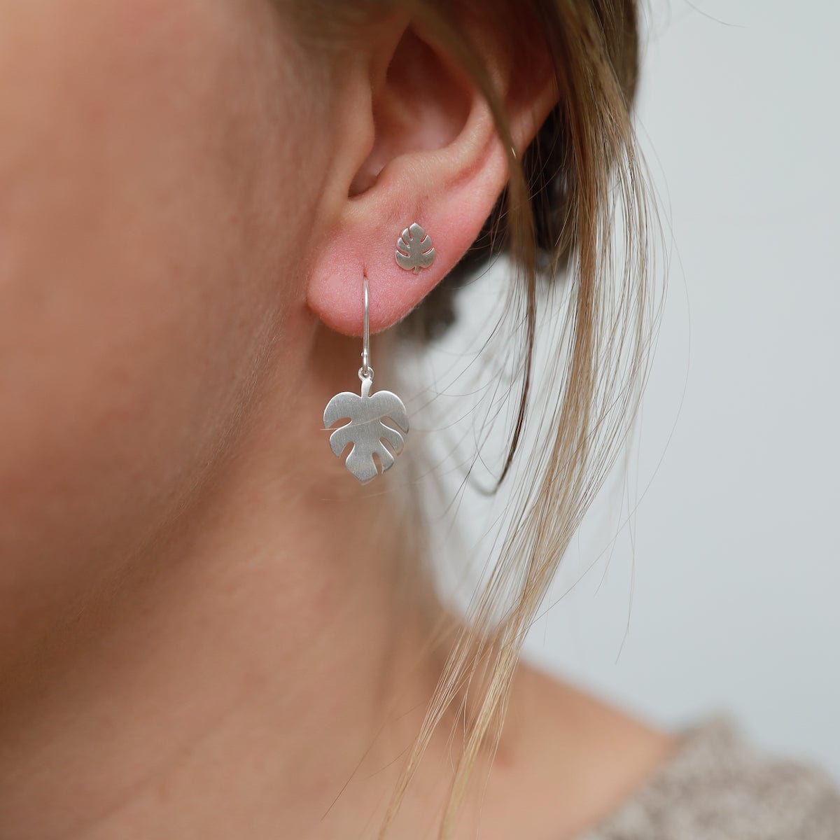 EAR Monstera Leaf Earring - Brushed Sterling Silver