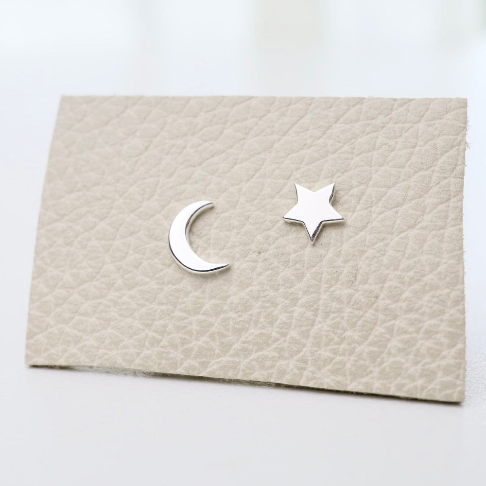 EAR Moon & Star Stud Earrings in Polished Sterling Silver