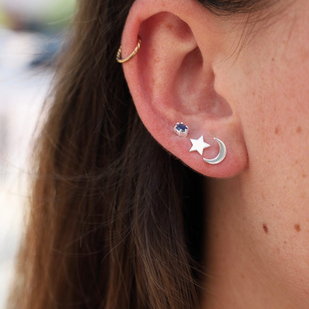 EAR Moon & Star Stud Earrings in Polished Sterling Silver