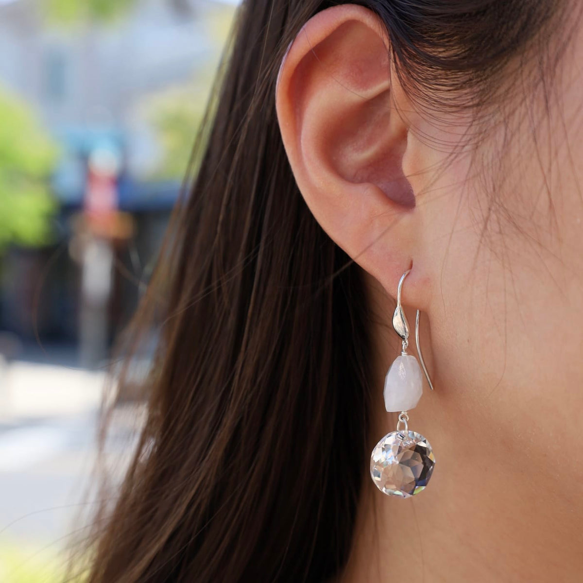 EAR Moonstone with Clear Crystal Drop Earrings