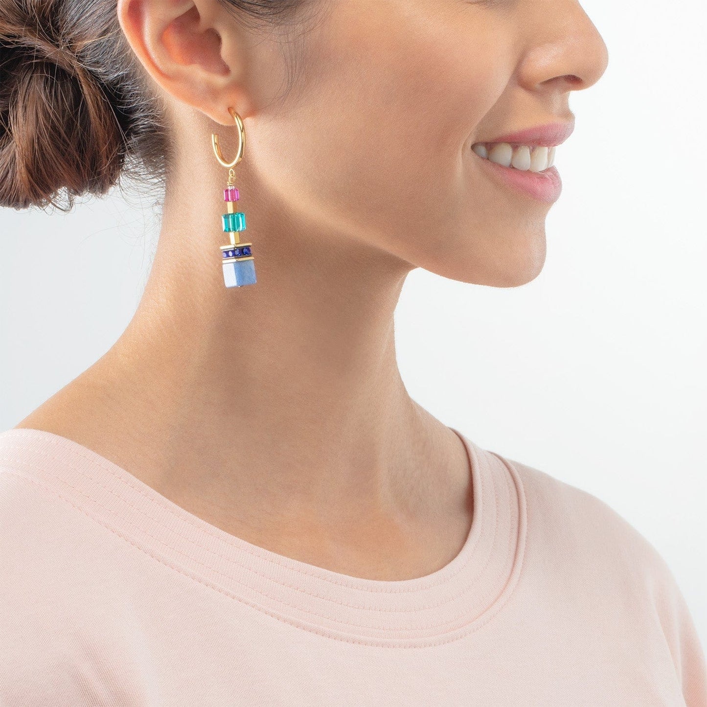 EAR Multicolor Precious GeoCube Iconic Hoop Earrings