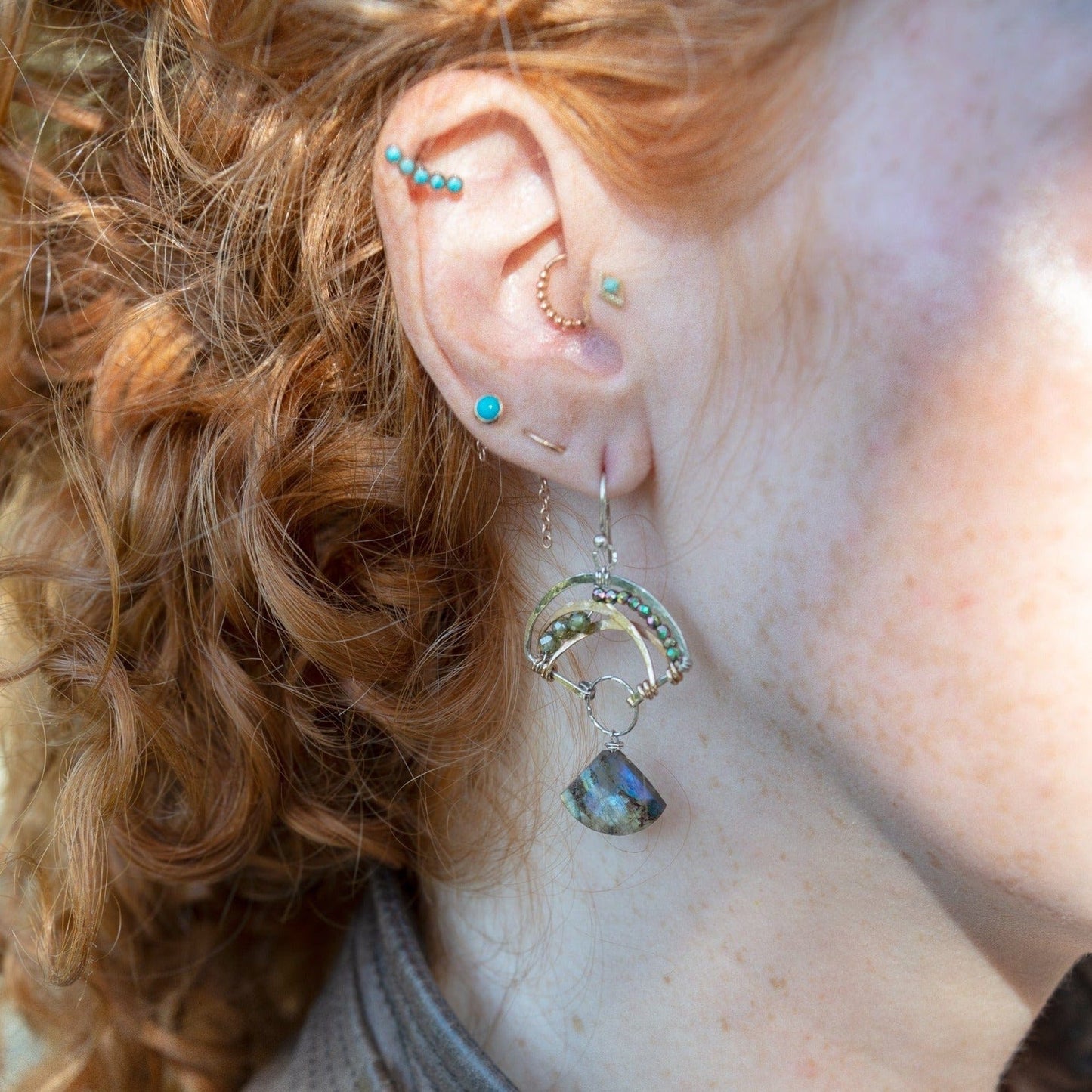 EAR Mushroom Earrings with Labradorite