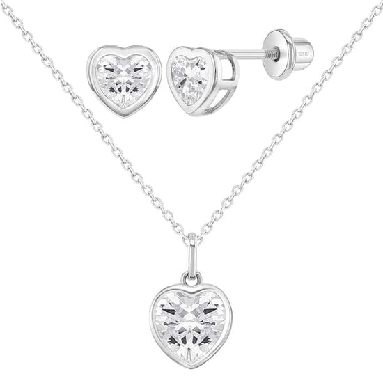 EAR/NKL CZ Heart Jewelry Set